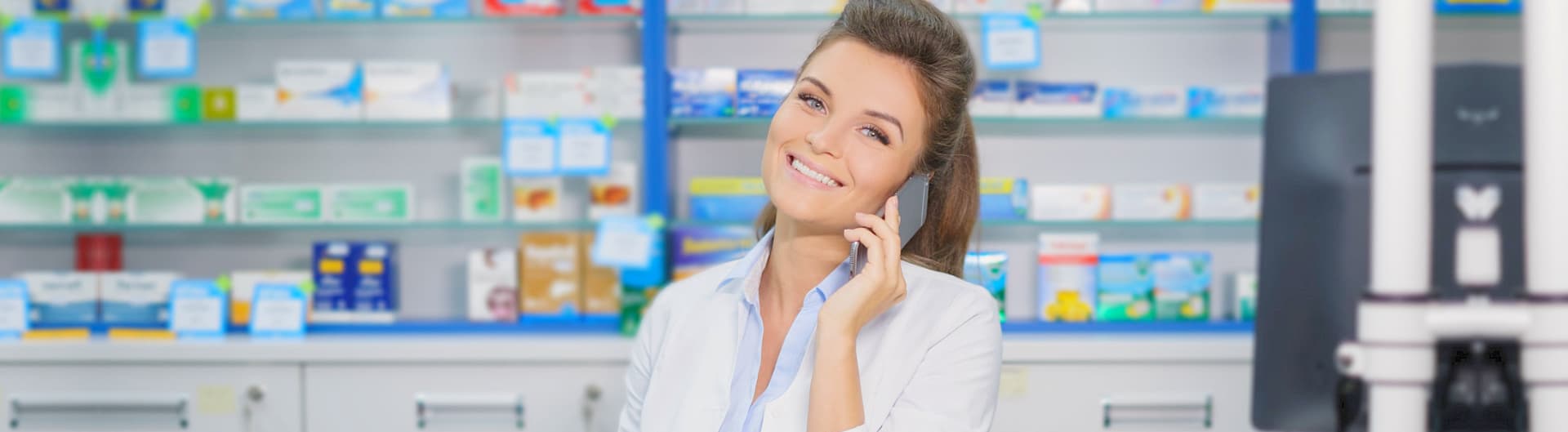 pharmacist talking on the phone